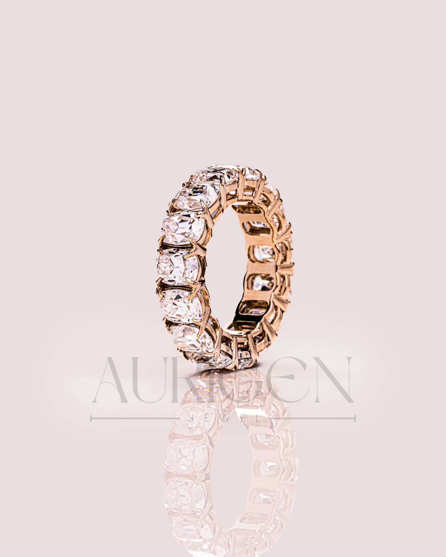 Luxurious Elongated Cushion Moissanite & Leb Diamond Full Eternity Band in 14K Solid Gold