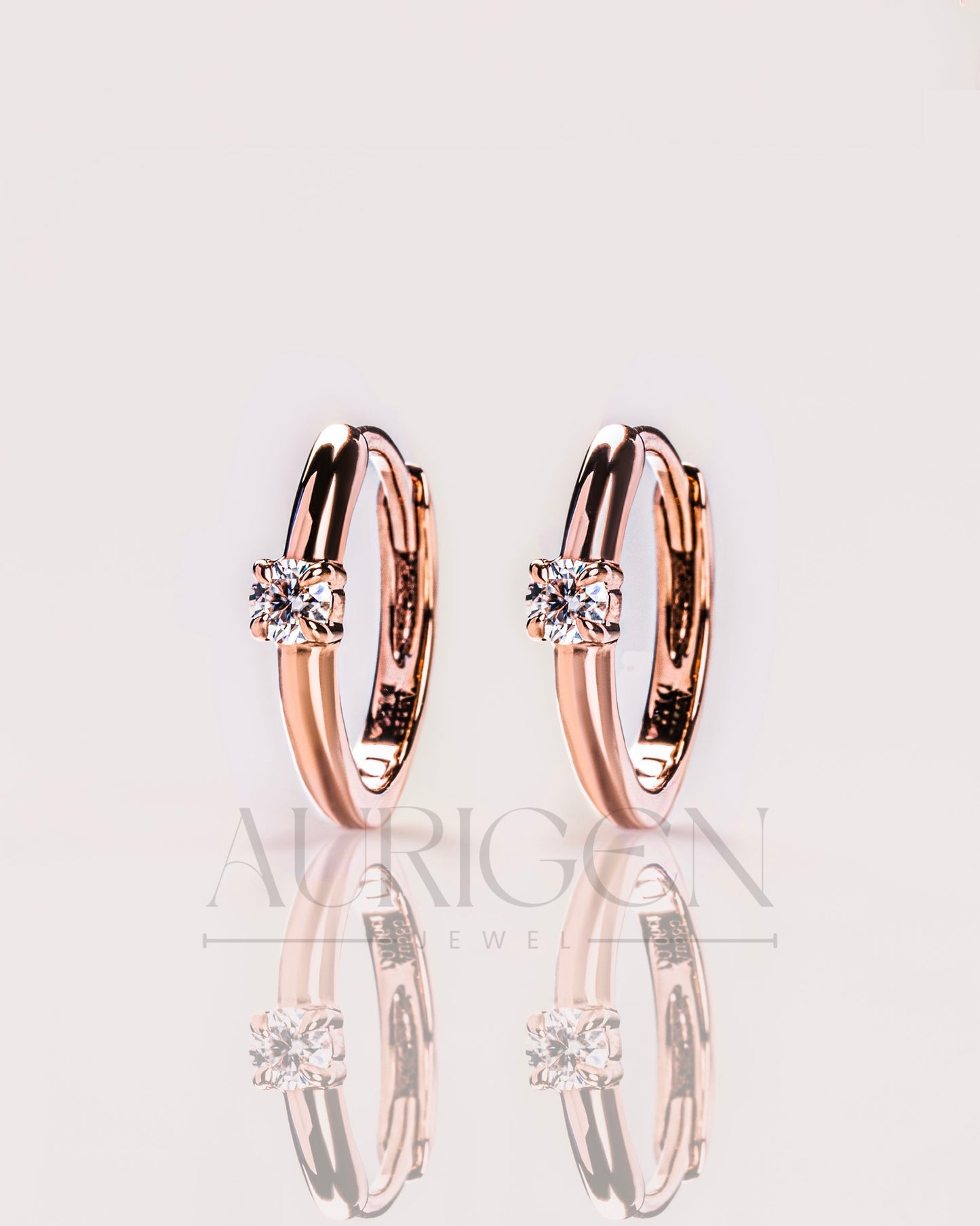 Round Cut Moissanite and Lab Grown Diamond 14k Rose Gold Huggie Hoop Earrings