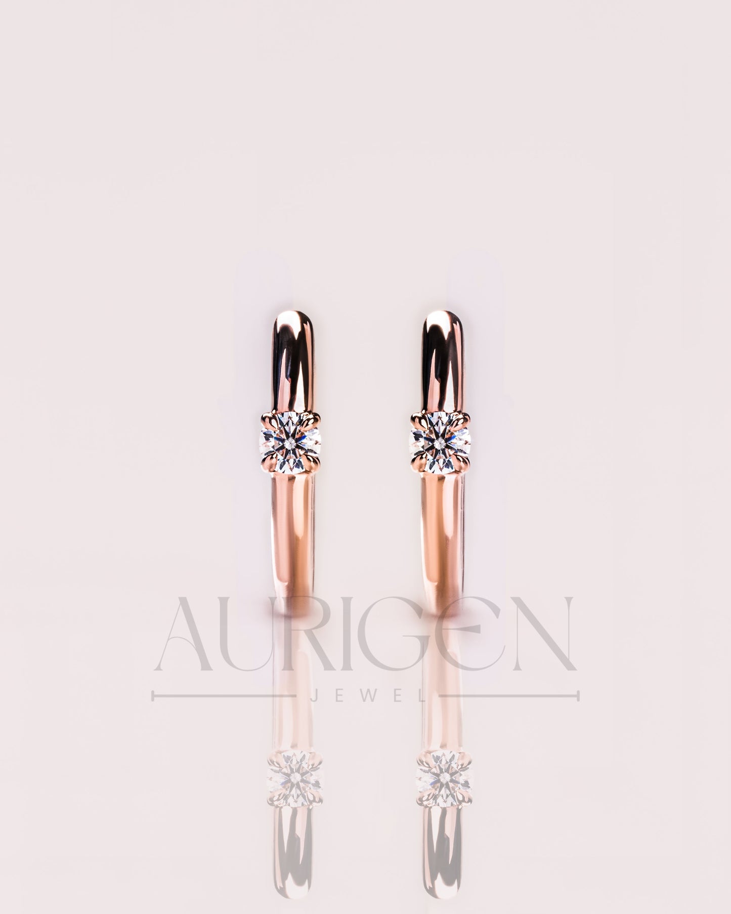 Round Cut Moissanite and Lab Grown Diamond 14k Rose Gold Huggie Hoop Earrings