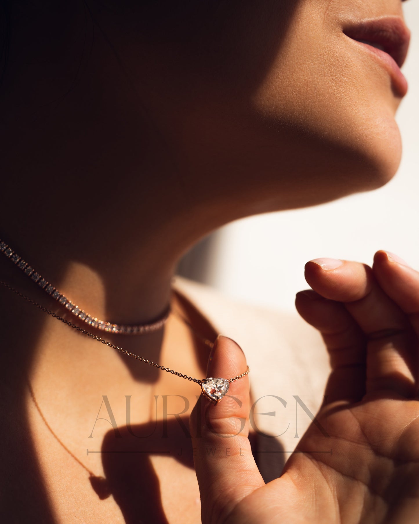 Romantic Rose Gold Heart Cut Lab Grown and Moissanite Diamond Necklace