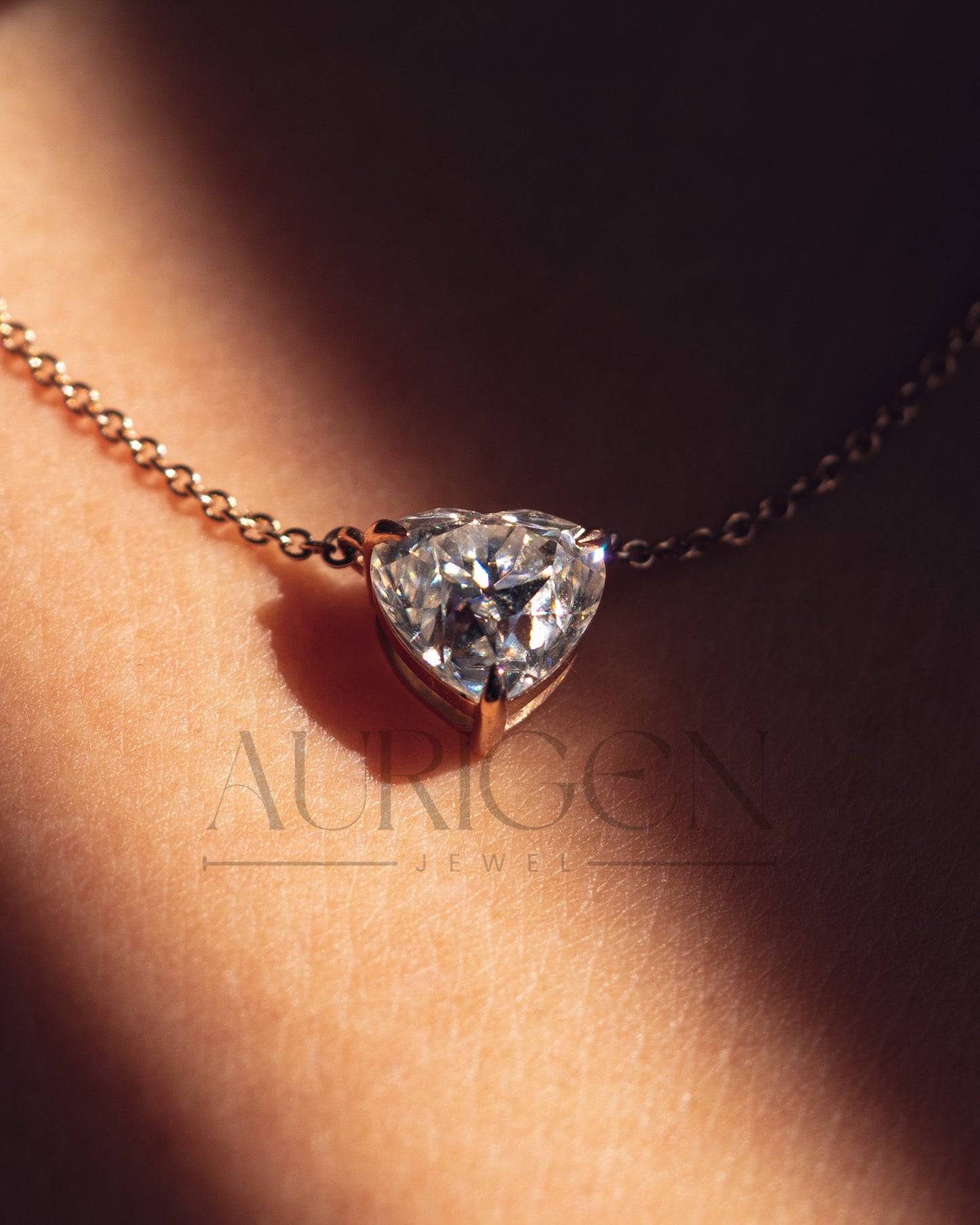 Romantic Rose Gold Heart Cut Lab Grown and Moissanite Diamond Necklace