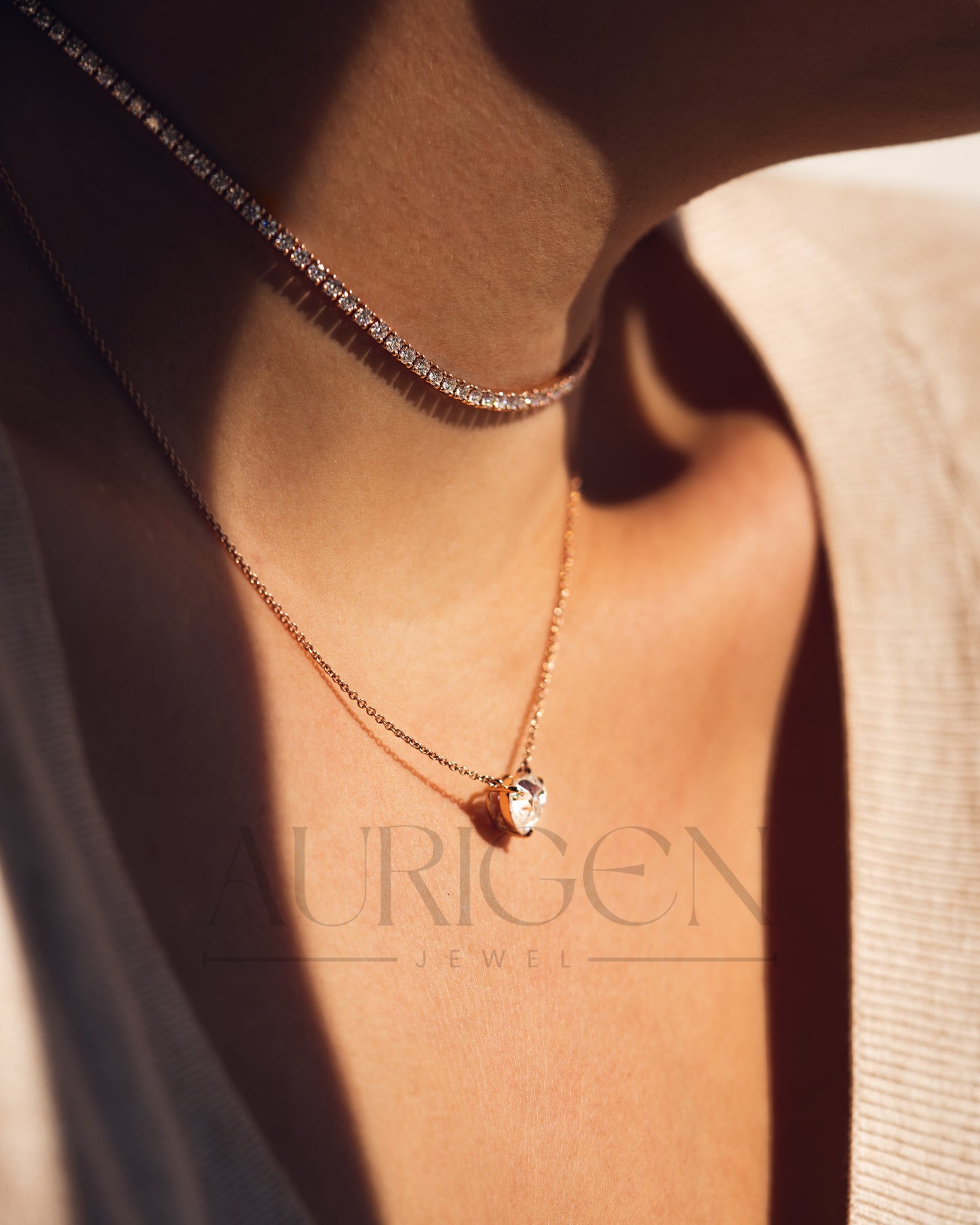Romantic Rose Gold Heart Cut Lab Grown and Moissanite Diamond Necklace