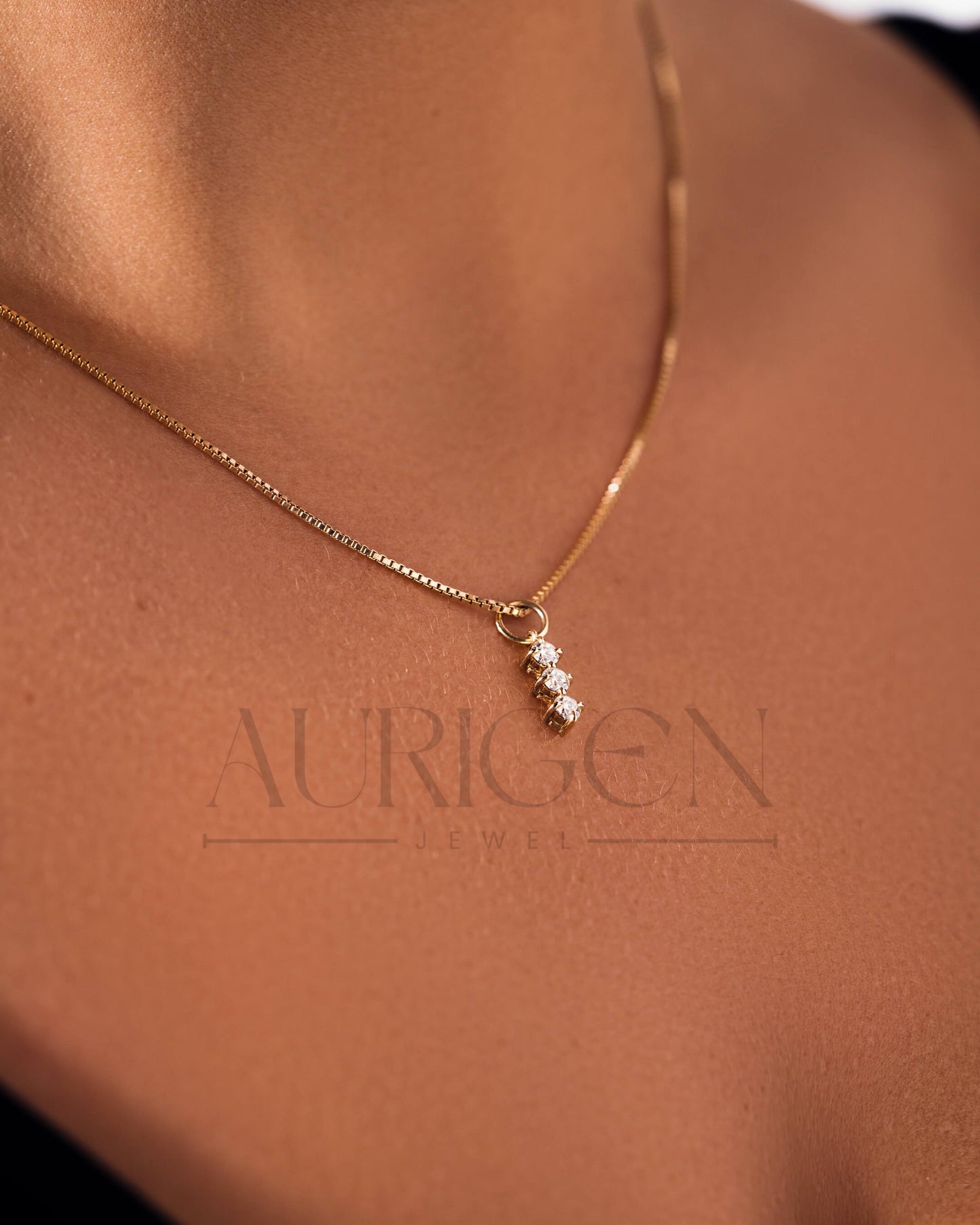 Round Cut Moissanite and Lab Grown Diamond Trio Necklace in 14K Solid Gold
