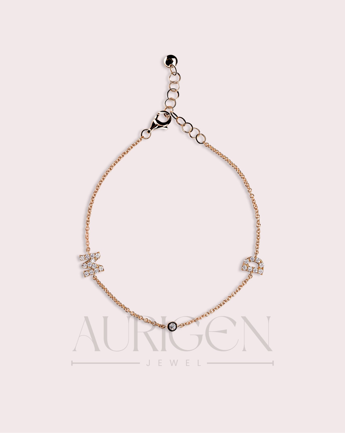 Personalized Initial Round Cut Latter Designed Bracelet-Lab Grown and Moissanite Diamond