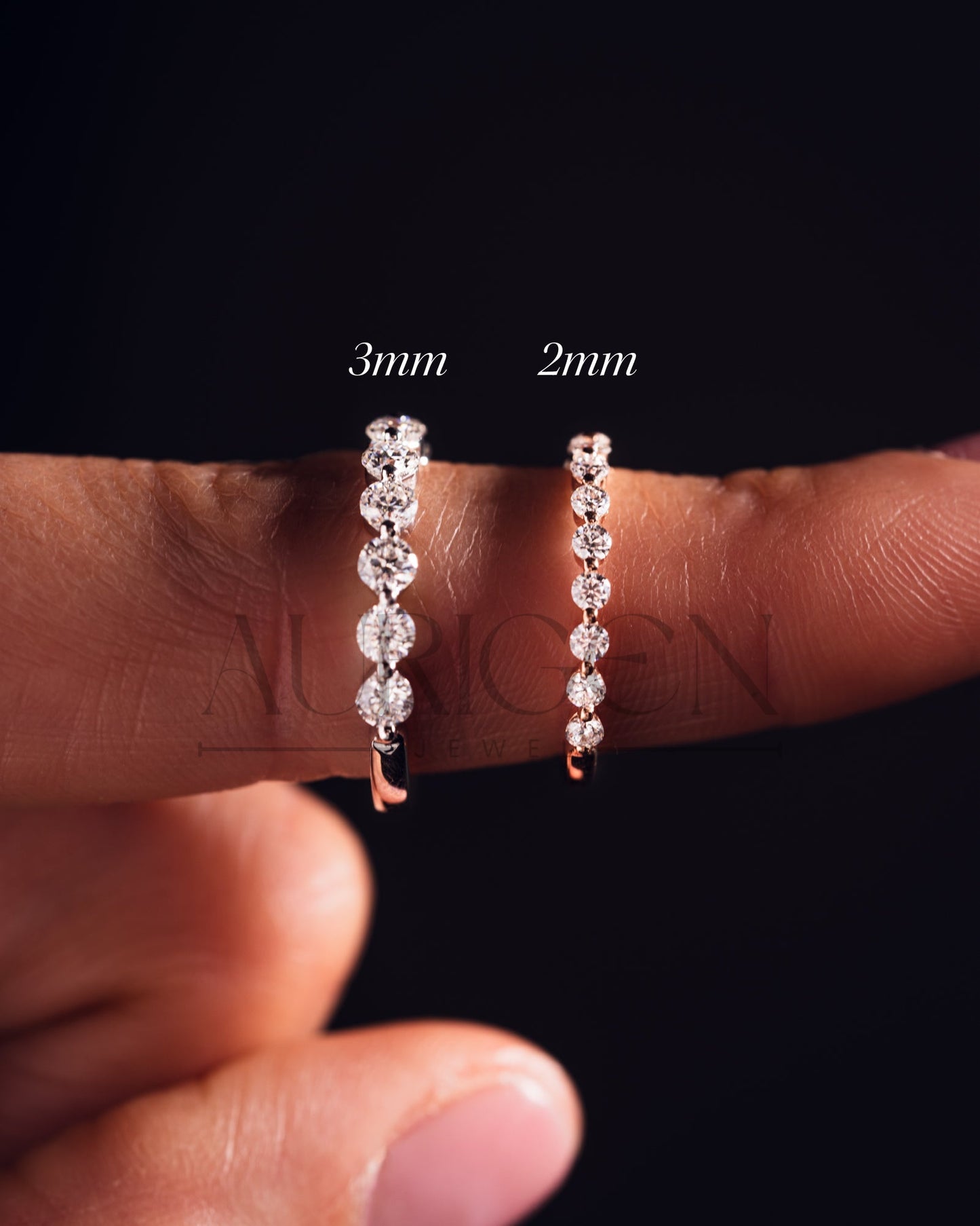 Round Moissanite & Leb Diamond Half Eternity Band 14K Rose Gold