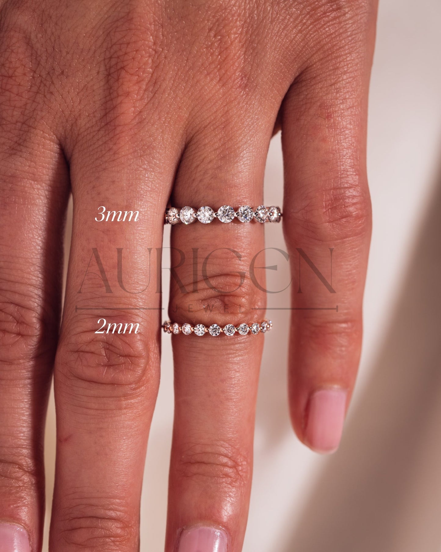 Round Moissanite & Leb Diamond Half Eternity Band 14K Rose Gold