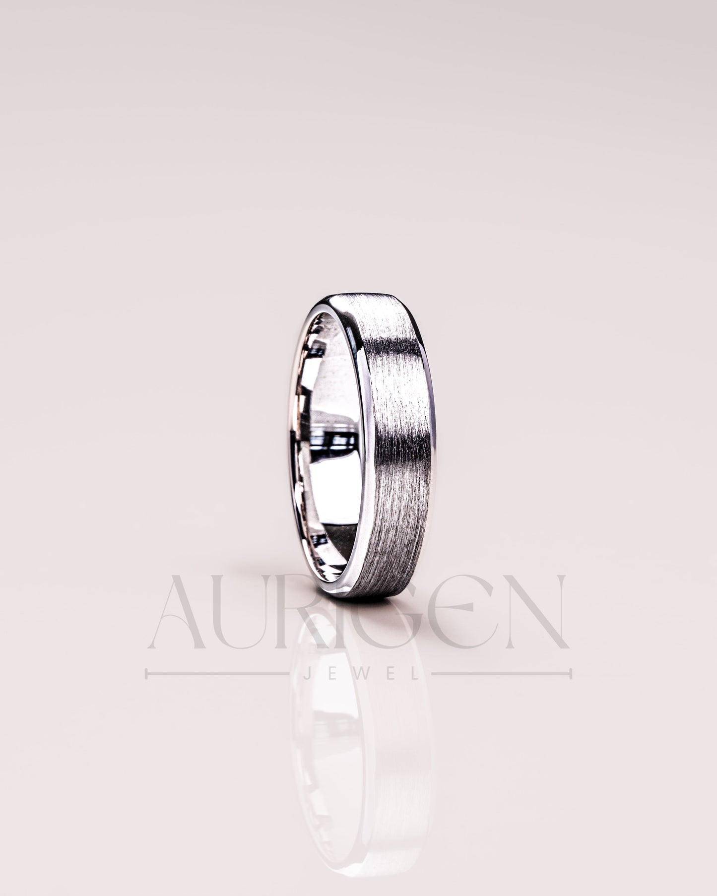 14K White Gold Wedding Band Brushed Modern Men’s Band