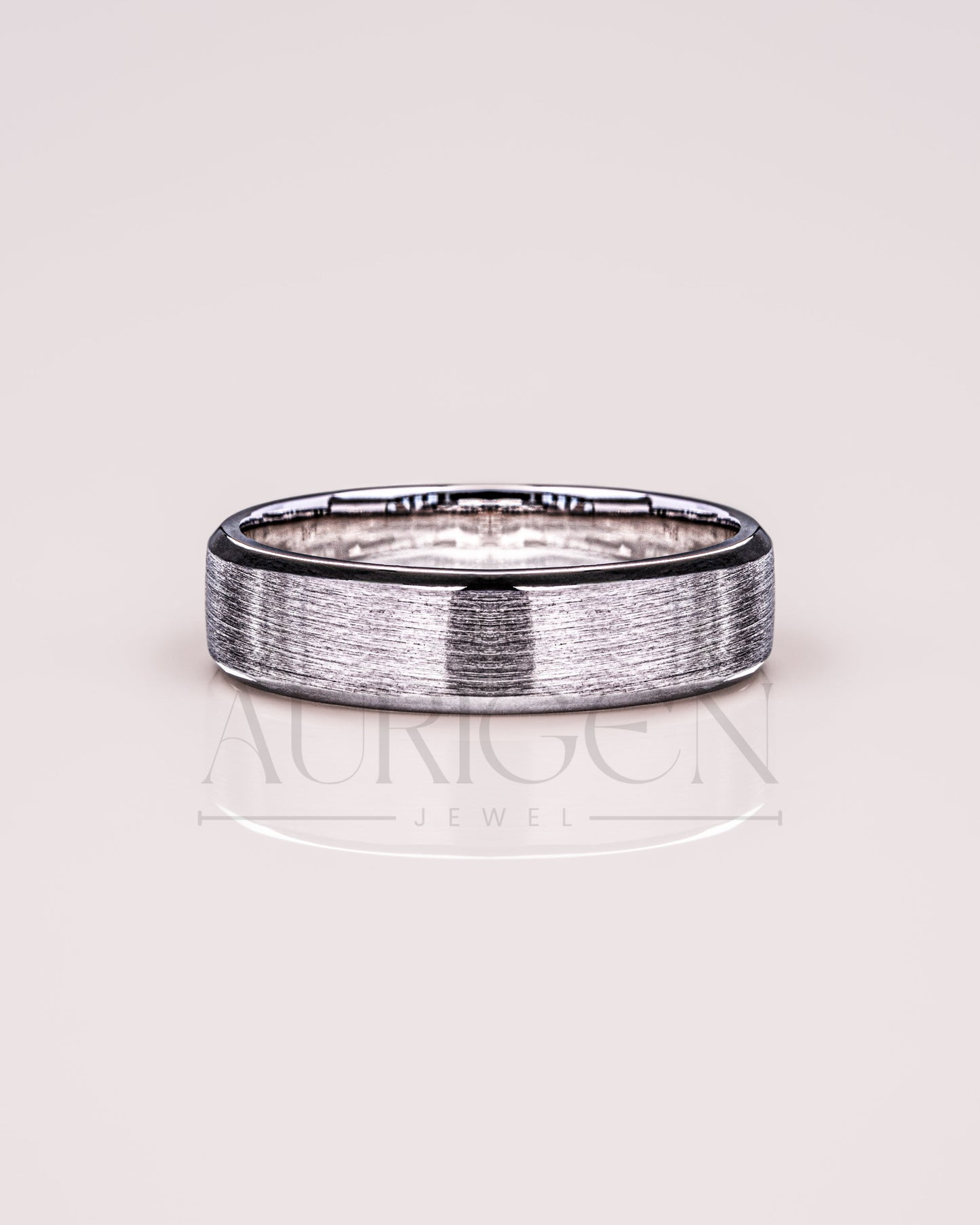 14K White Gold Wedding Band Brushed Modern Men’s Band