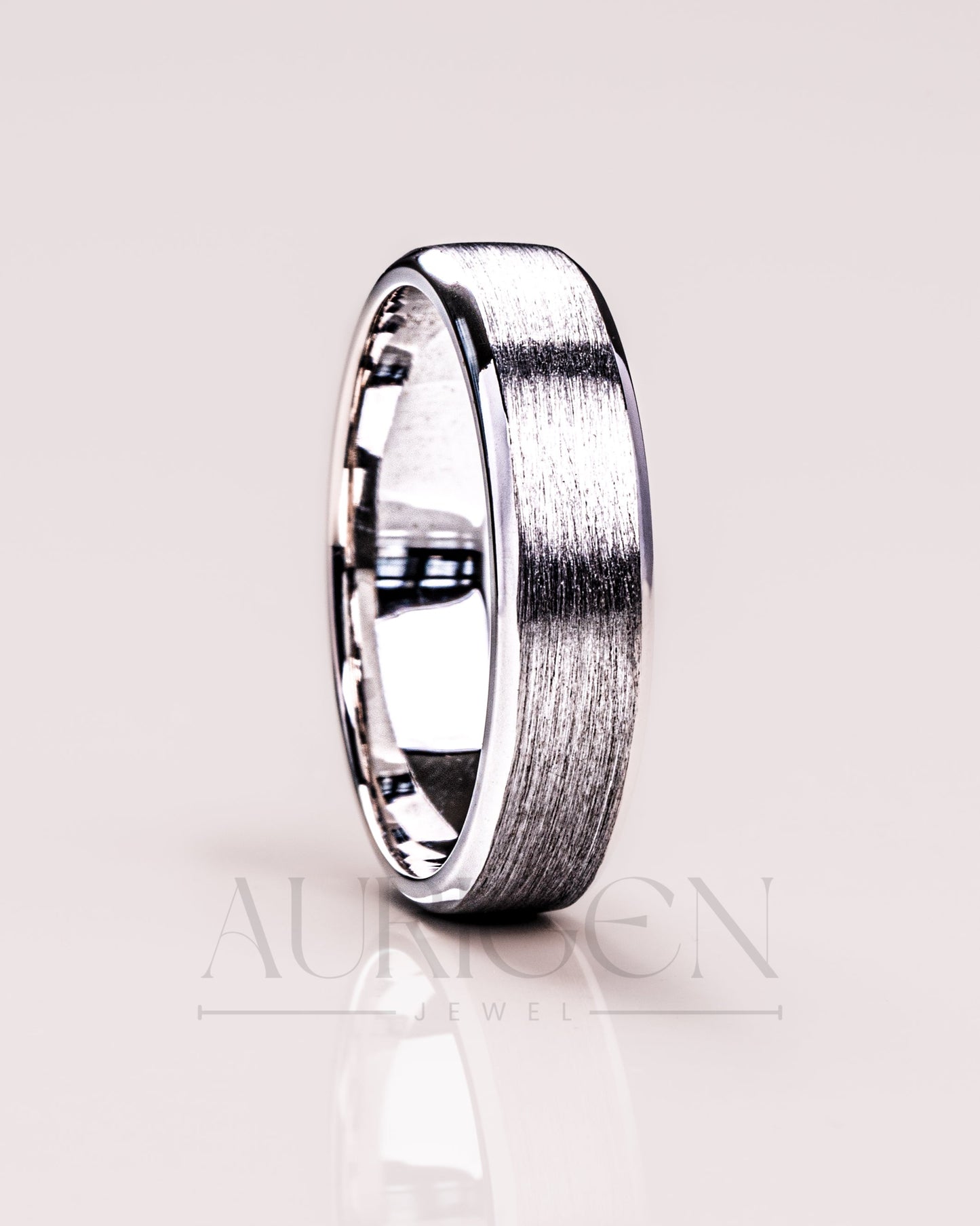 14K White Gold Wedding Band Brushed Modern Men’s Band