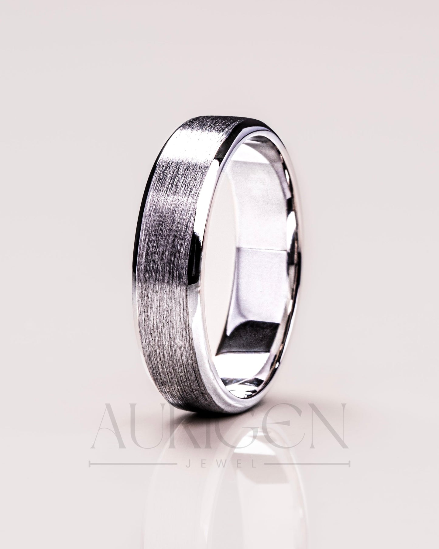 14K White Gold Wedding Band Brushed Modern Men’s Band