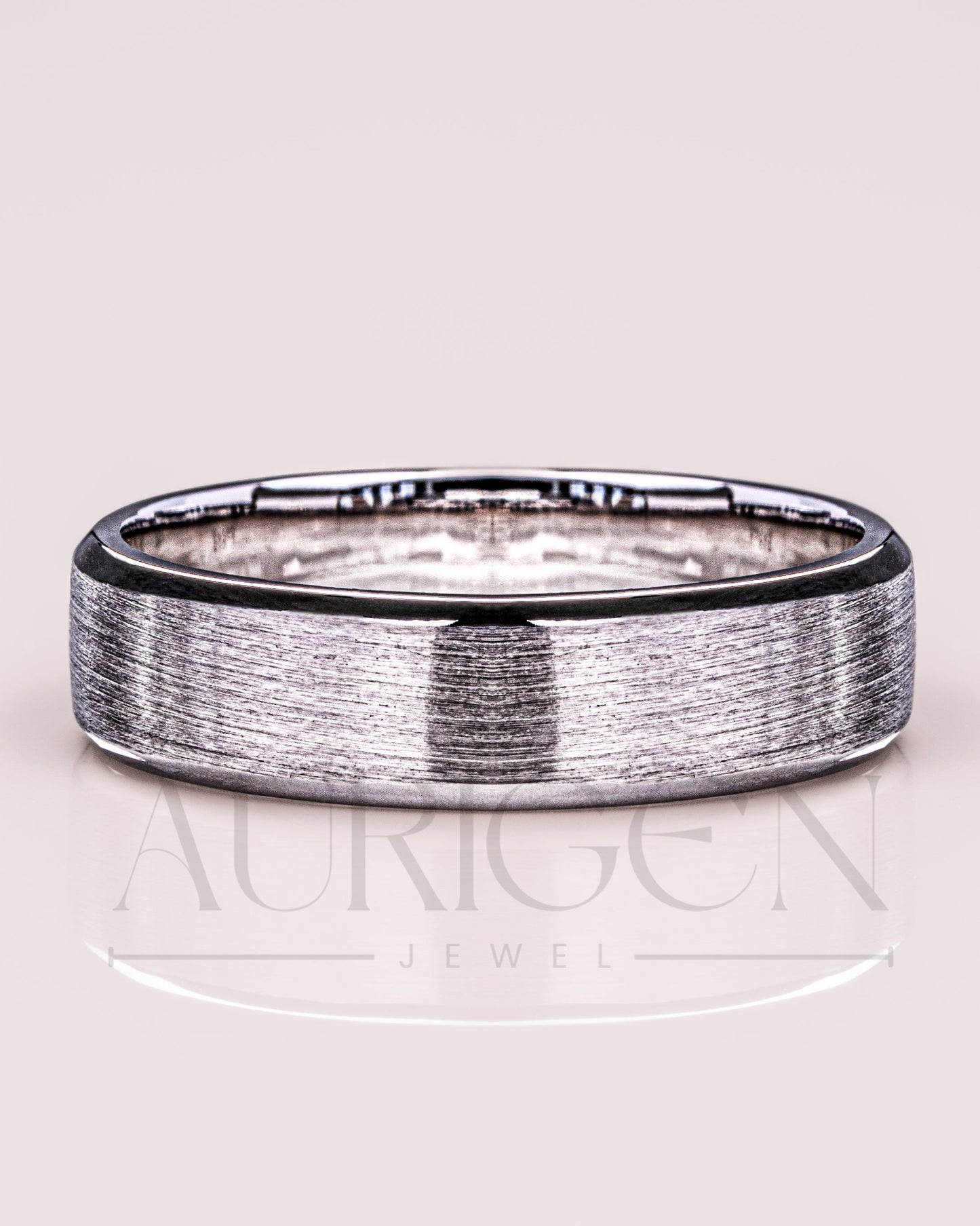 14K White Gold Wedding Band Brushed Modern Men’s Band