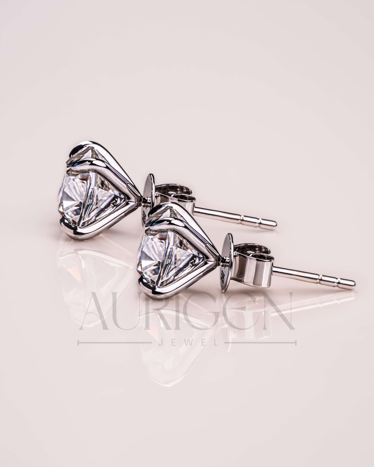 Cushion Cut Moissanite and Lab Grown Diamond Stud Earrings - 14k White Gold