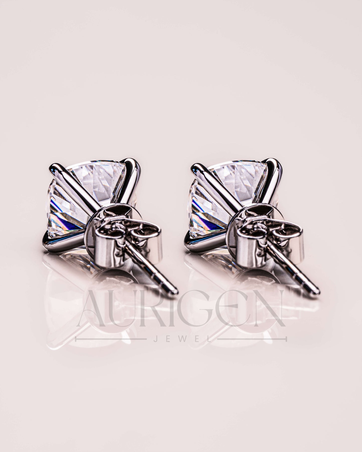 Cushion Cut Moissanite and Lab Grown Diamond Stud Earrings - 14k White Gold