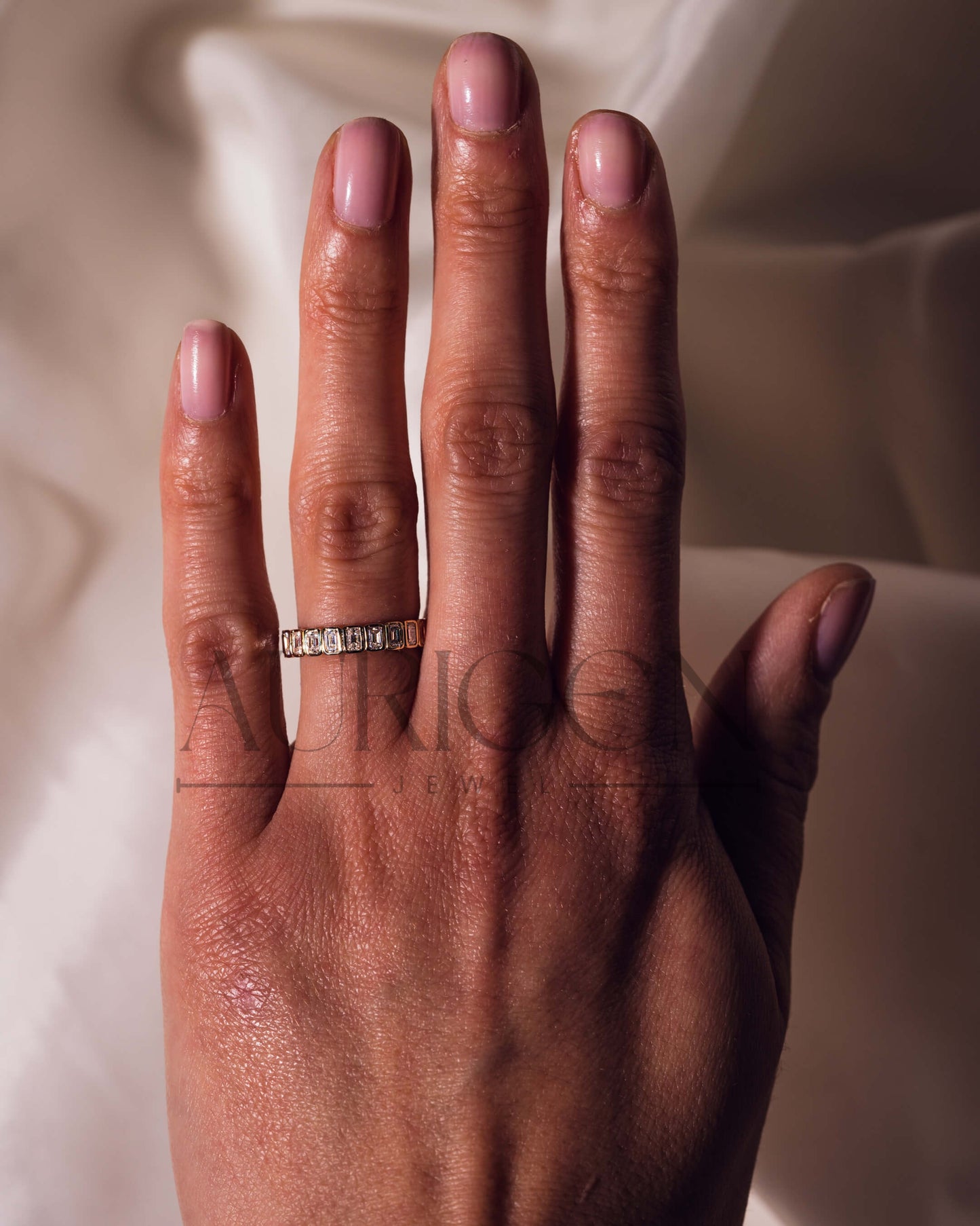 14K Solid Gold Emerald Cut Moissanite & Leb Full Eternity Unique Band