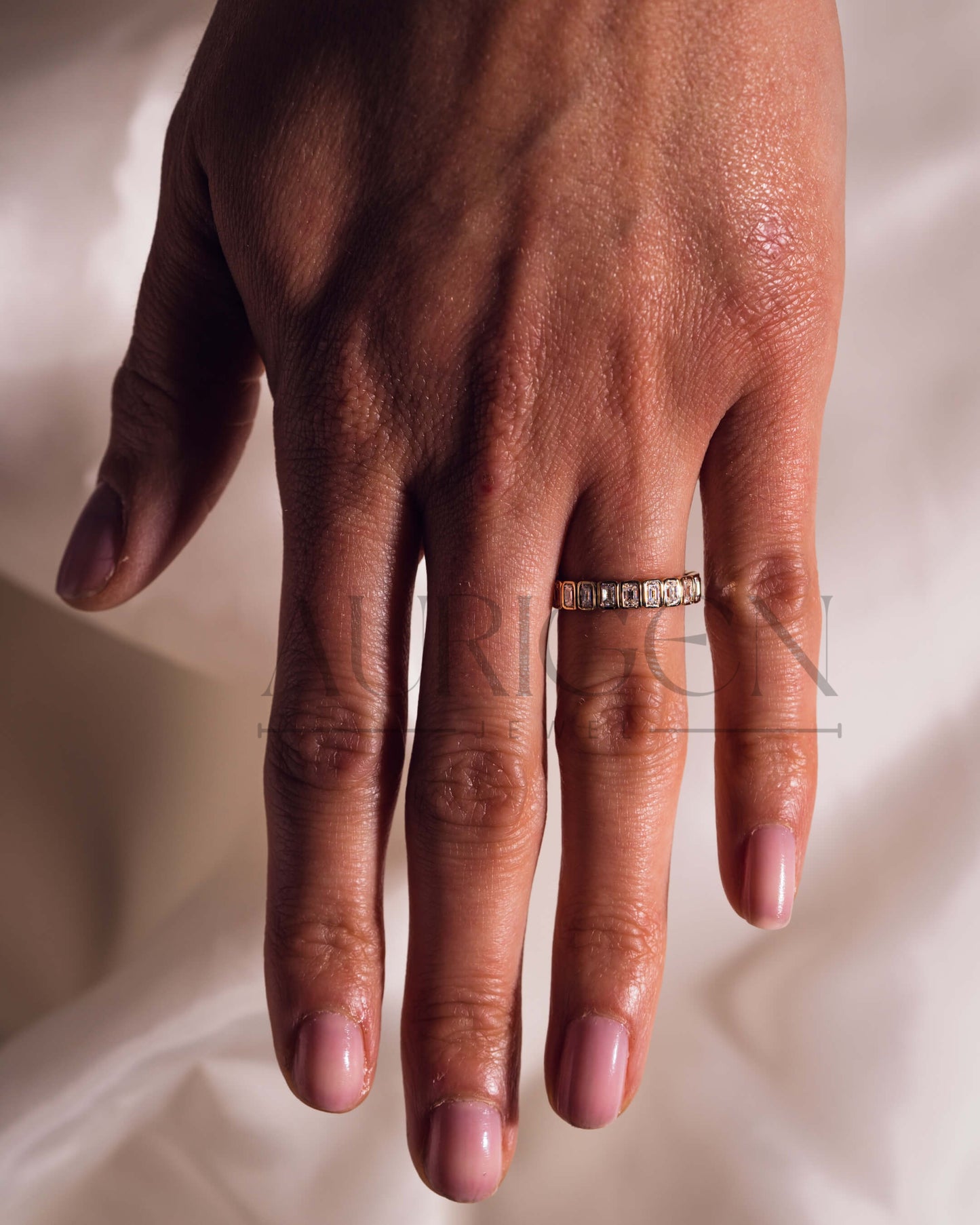 14K Solid Gold Emerald Cut Moissanite & Leb Full Eternity Unique Band
