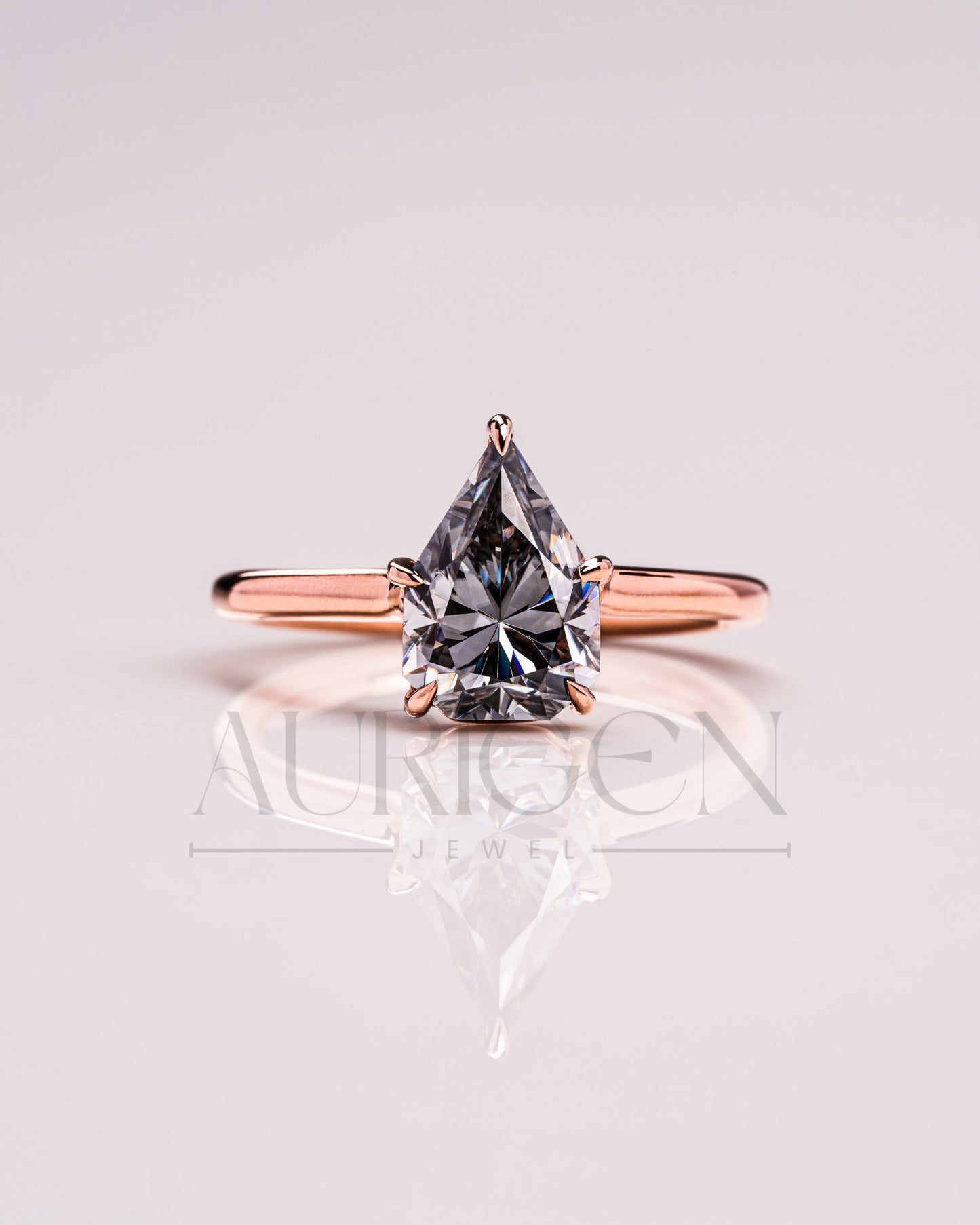Handcrafted Pear Cut Moissanite and Lab Grown Diamond Engagement Ring