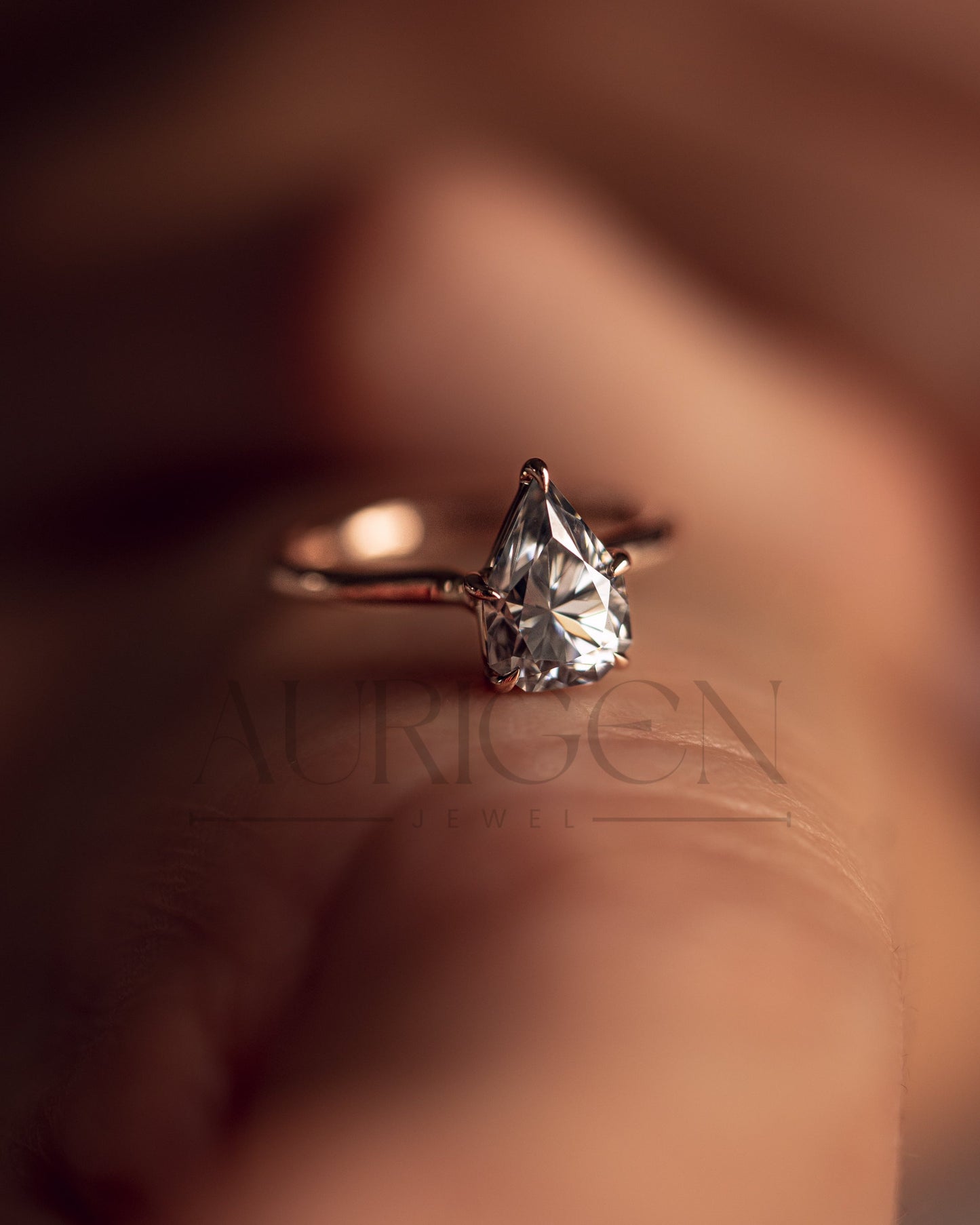 Handcrafted Pear Cut Moissanite and Lab Grown Diamond Engagement Ring
