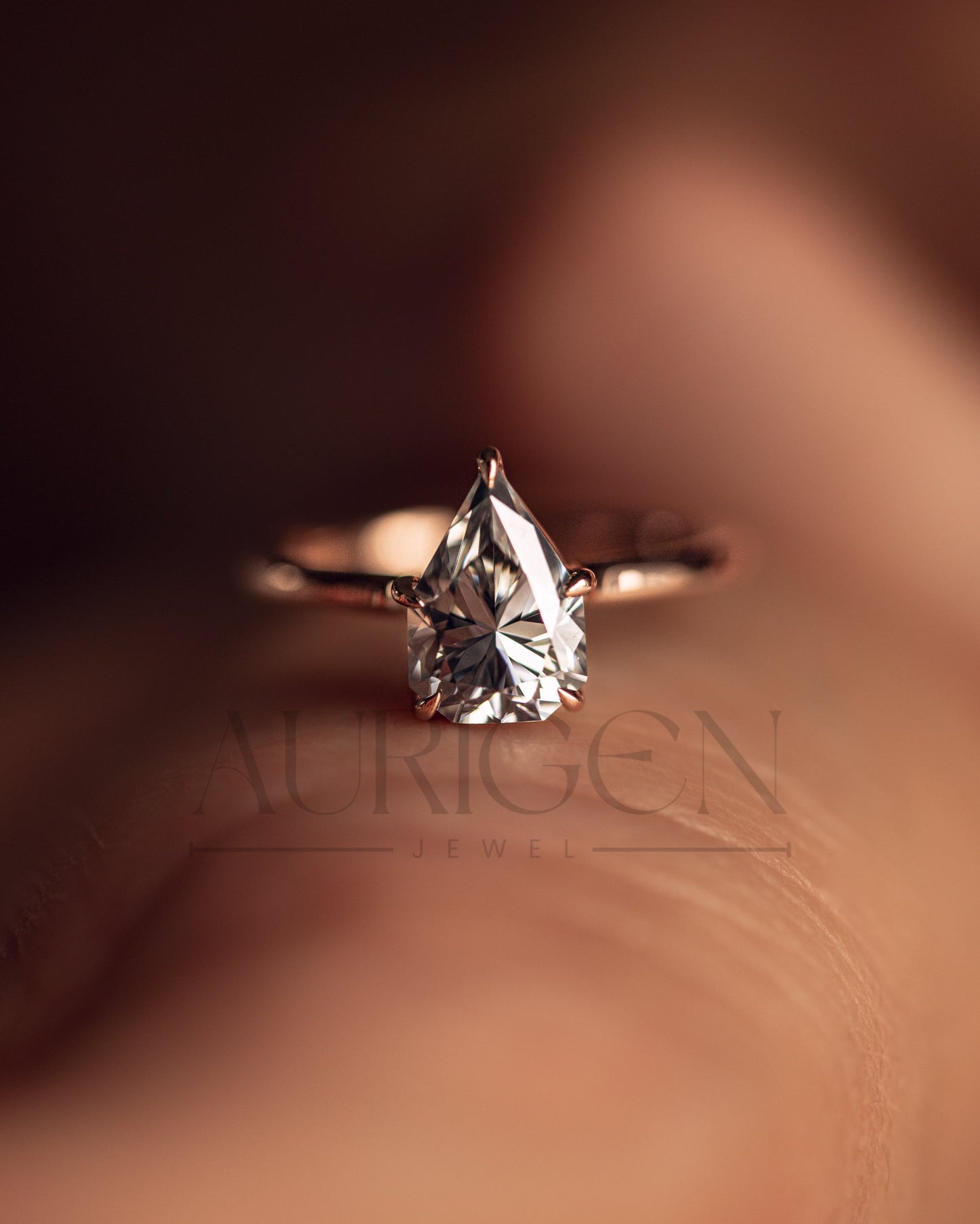 Handcrafted Pear Cut Moissanite and Lab Grown Diamond Engagement Ring