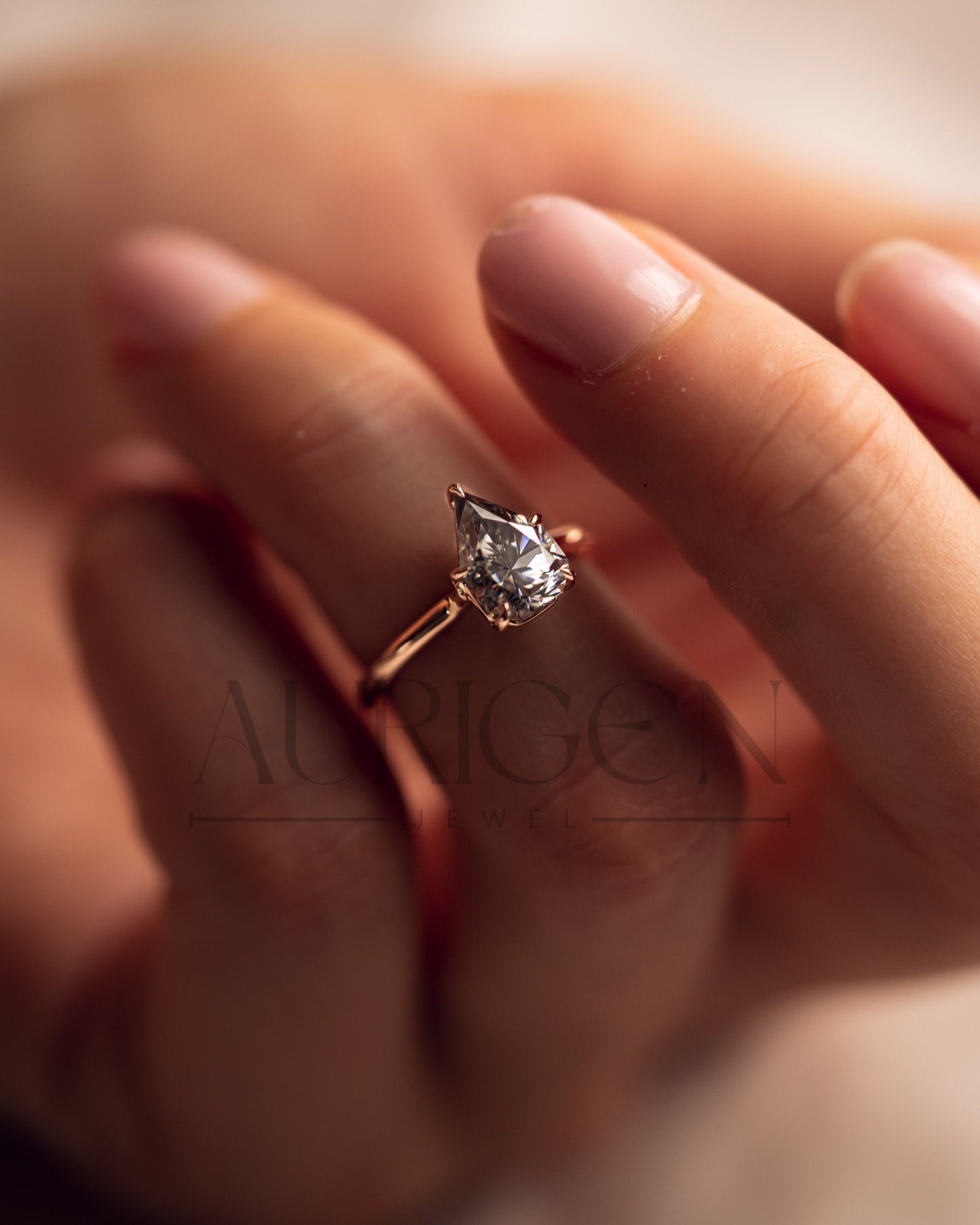 Handcrafted Pear Cut Moissanite and Lab Grown Diamond Engagement Ring