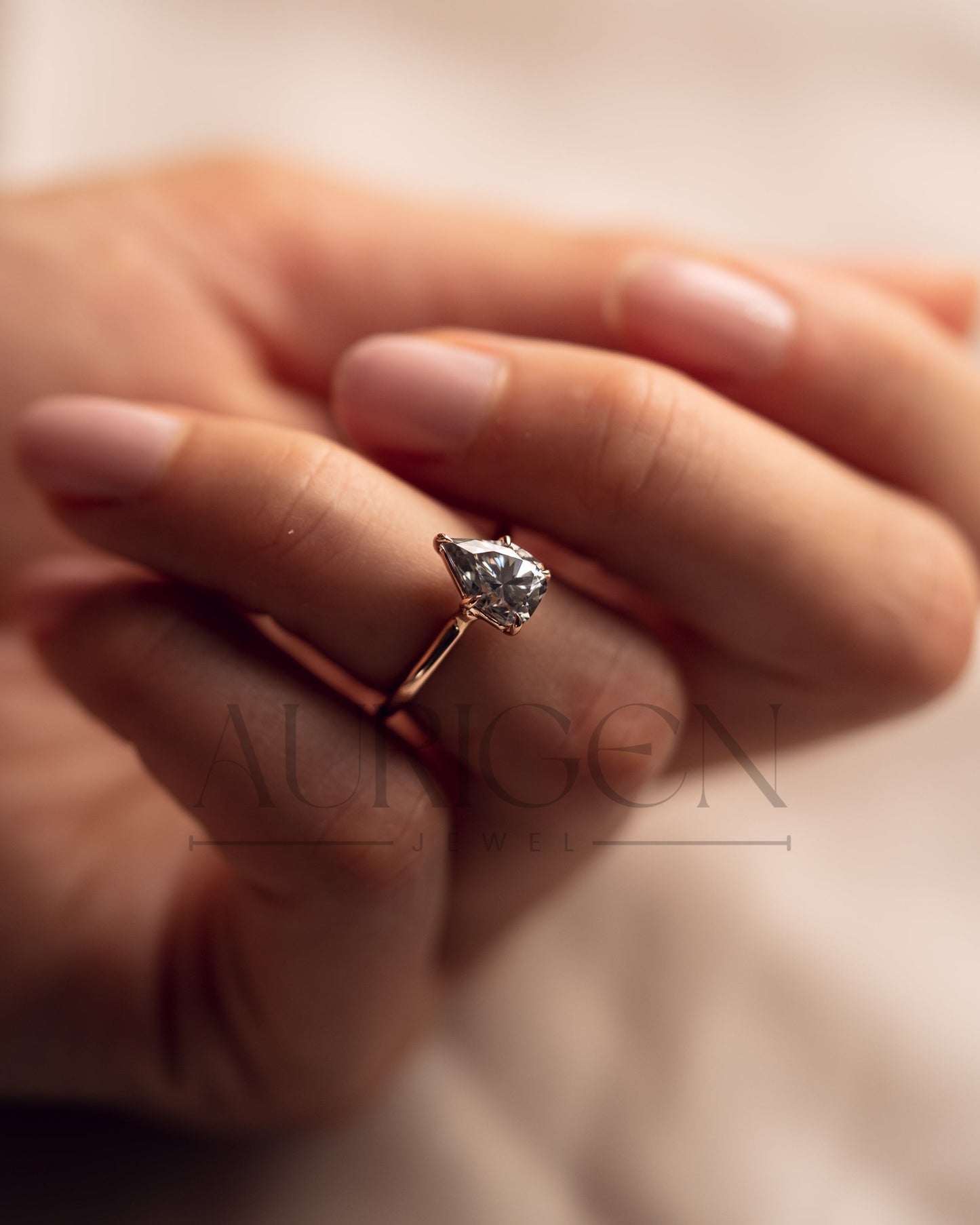 Handcrafted Pear Cut Moissanite and Lab Grown Diamond Engagement Ring
