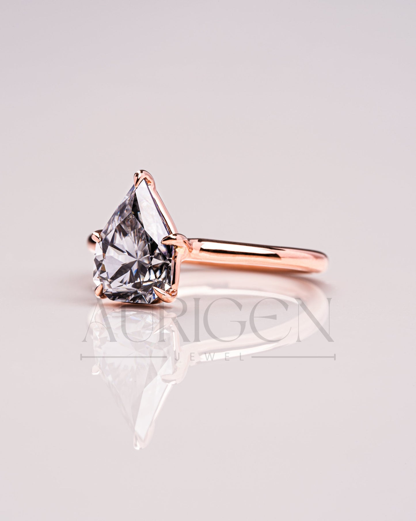 Handcrafted Pear Cut Moissanite and Lab Grown Diamond Engagement Ring