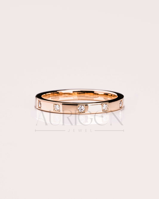 14k Rose Gold Round Moissanite & Leb Diamond Band for Women
