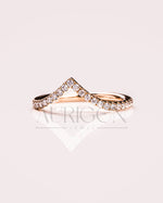 V Shaped Curved Engagement Band-Round Cut Moissanite and Lab Grown Diamond