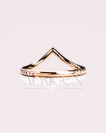 V Shaped Curved Engagement Band-Round Cut Moissanite and Lab Grown Diamond