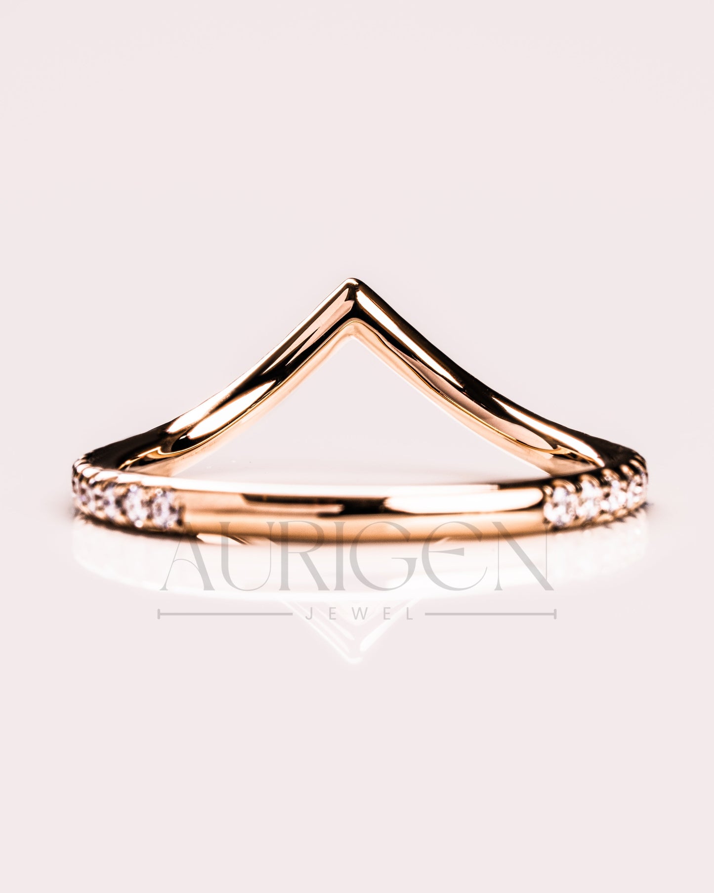 V Shaped Curved Engagement Band-Round Cut Moissanite and Lab Grown Diamond