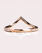 V Shaped Curved Engagement Band-Round Cut Moissanite and Lab Grown Diamond