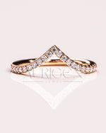 V Shaped Curved Engagement Band-Round Cut Moissanite and Lab Grown Diamond