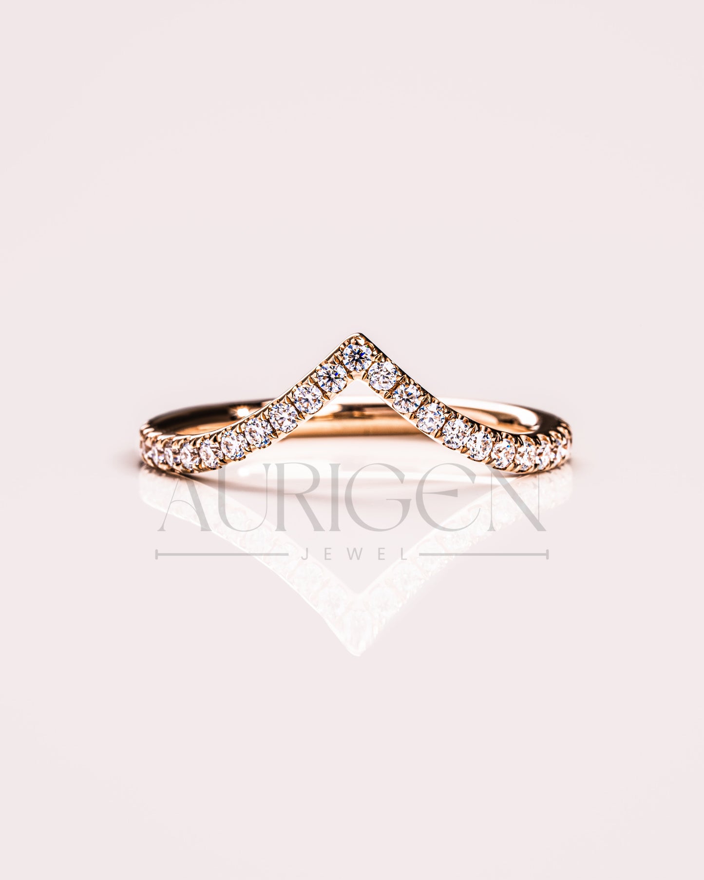 V Shaped Curved Engagement Band-Round Cut Moissanite and Lab Grown Diamond