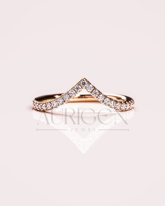 V Shaped Curved Engagement Band-Round Cut Moissanite and Lab Grown Diamond