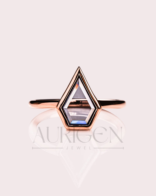 Shield Cut Moissanite and Lab Grown Diamond Ring With Bezel Setting
