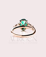 Three Stone Green Oval Cut Moissanite & Lab Grown Diamond Ring