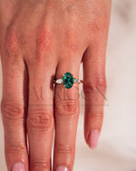Three Stone Green Oval Cut Moissanite & Lab Grown Diamond Ring