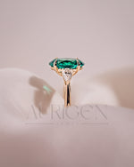 Three Stone Green Oval Cut Moissanite & Lab Grown Diamond Ring
