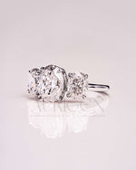 Three Stone Oval Cut Engagement Ring in Solid Gold – Ice Crushed Moissanite and Lab Diamond