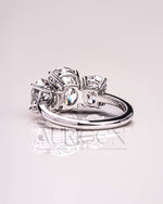 Three Stone Oval Cut Engagement Ring in Solid Gold – Ice Crushed Moissanite and Lab Diamond