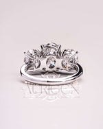 Three Stone Oval Cut Engagement Ring in Solid Gold – Ice Crushed Moissanite and Lab Diamond