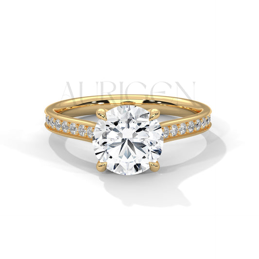 2 Ct Round Cut Diamond Engagement Ring Round Diamond Pave Band in 14K Solid Gold