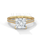 14K Solid Gold Princess Cut Diamond Engagement Ring with Pave Band