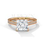 14K Solid Gold Princess Cut Diamond Engagement Ring with Pave Band