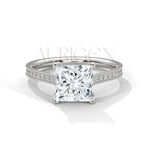14K Solid Gold Princess Cut Diamond Engagement Ring with Pave Band