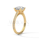14K Solid Gold Princess Cut Diamond Engagement Ring with Pave Band