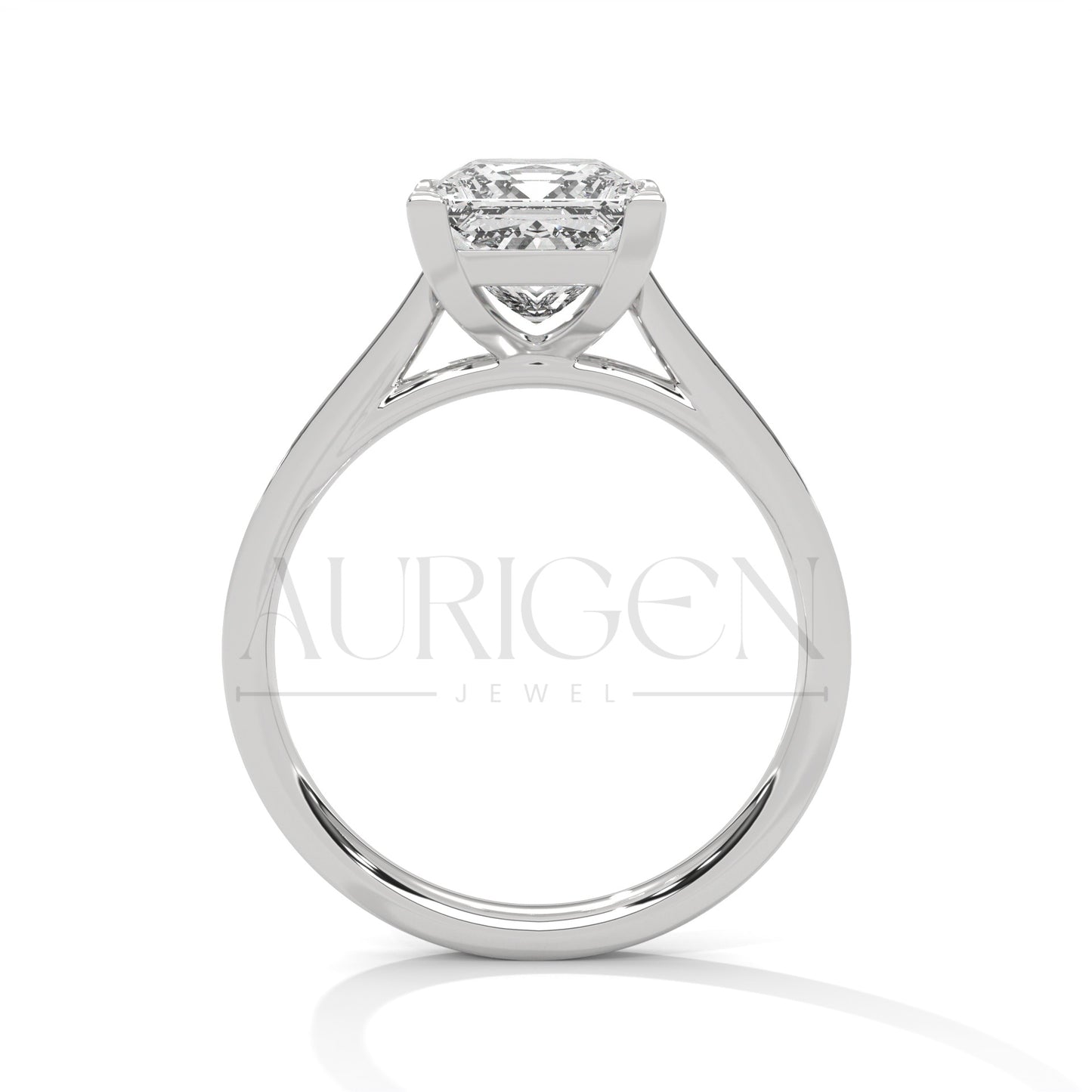 14K Solid Gold Princess Cut Diamond Engagement Ring with Pave Band