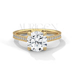Classic 4 Prong Round Diamond Engagement Ring with Pave Band in 14K Solid Gold