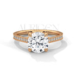 Classic 4 Prong Round Diamond Engagement Ring with Pave Band in 14K Solid Gold