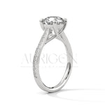 Classic 4 Prong Round Diamond Engagement Ring with Pave Band in 14K Solid Gold