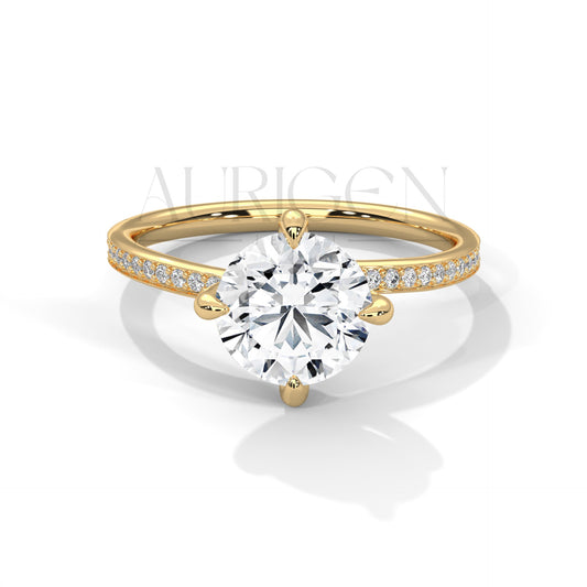 2 Ct Round Brilliant Cut Diamond Engagement Ring with Pave Diamond Band in 14K Solid Gold